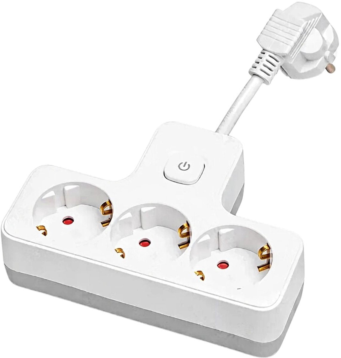 Stekkerdoos 3-voudig T-model – Korte Kabel 5 cm – 16A 250V – Max. 3680W – Met Schakelaar – Zwart PP – Binnengebruik