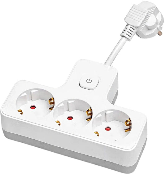 Stekkerdoos 3-voudig T-model – Korte Kabel 5 cm – 16A 250V – Max. 3680W – Met Schakelaar – Zwart PP – Binnengebruik