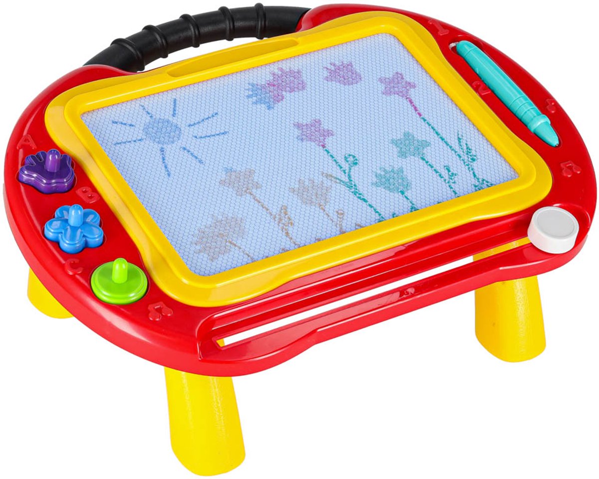 Magnetische 2-in-1 Educatieve en Teken tafel- Tekenbord– Met Magische Wisbare Pen, Stempels en 4-Kleuren Bord (3+ Jaar)