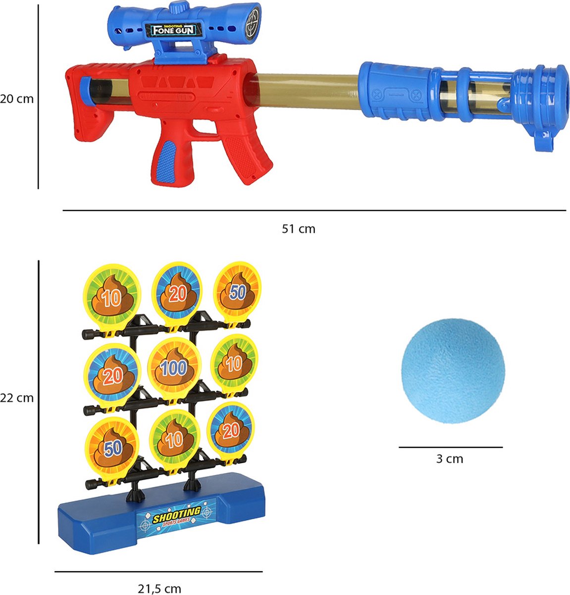 Doelschieten Arcadespel – Inclusief Geweer & 12 Zachte Ballen – Schietschijf met 9 Doelen – Rood/Blauw – Educatief Schietspel voor Kinderen 3+