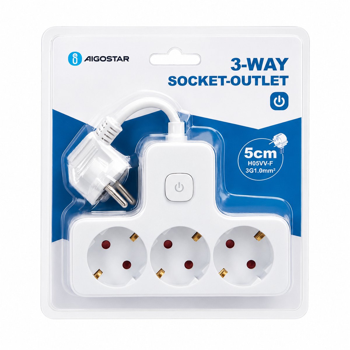 Stekkerdoos 3-voudig T-model – Korte Kabel 5 cm – 16A 250V – Max. 3680W – Met Schakelaar – Zwart PP – Binnengebruik