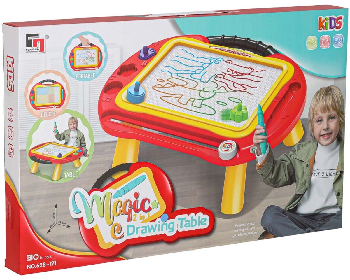 Magnetische 2-in-1 Educatieve en Teken tafel- Tekenbord– Met Magische Wisbare Pen, Stempels en 4-Kleuren Bord (3+ Jaar)