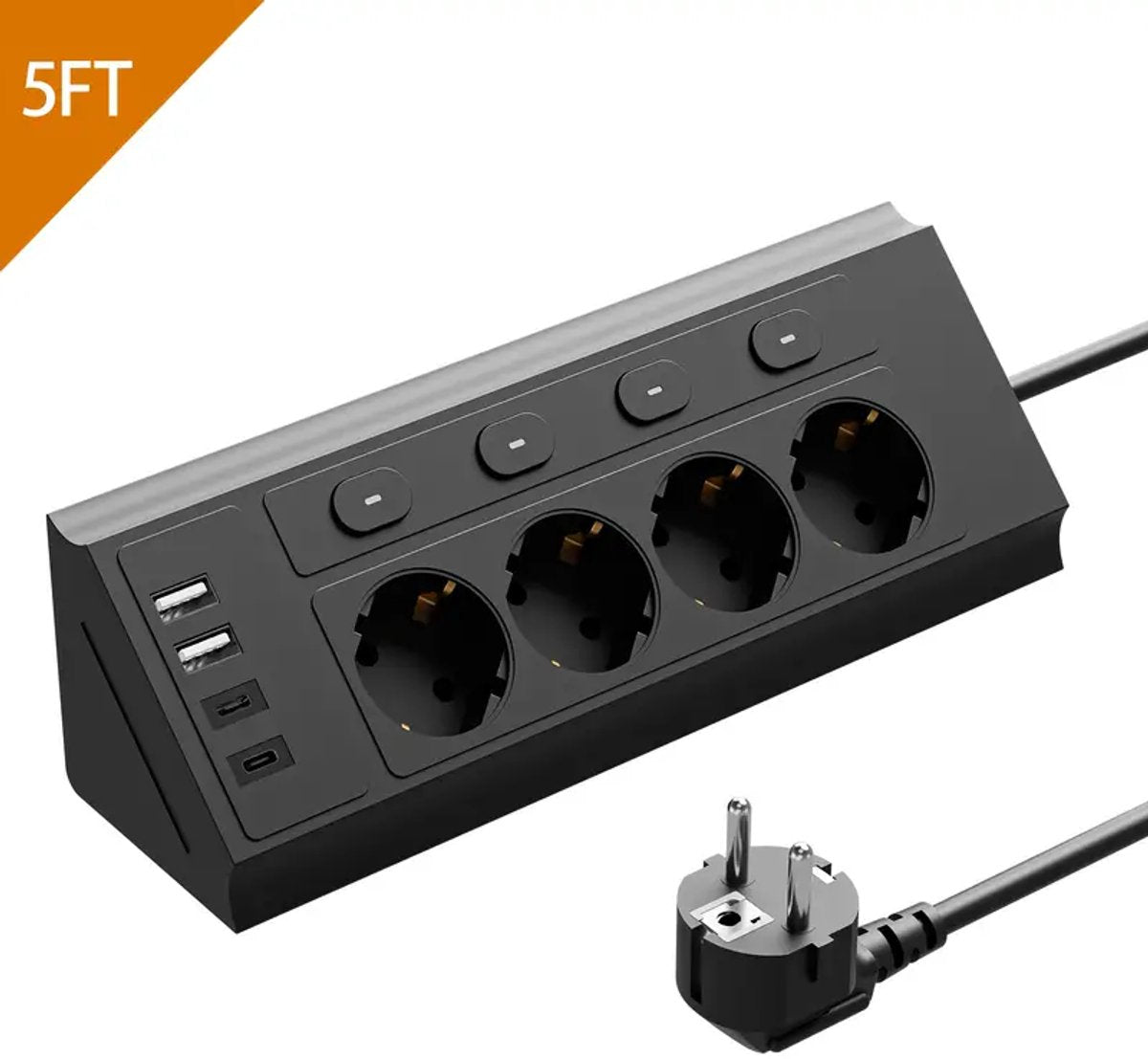 Stijlvol 8 in 1 Stekkerdoos met 4 AC-aansluitingen, 2 USB-A-poorten en 4 USB-C-poorten, met een schakelaar, voorzien van een 1.8meter kabel, geschikt voor thuis, op kantoor, in de keuken