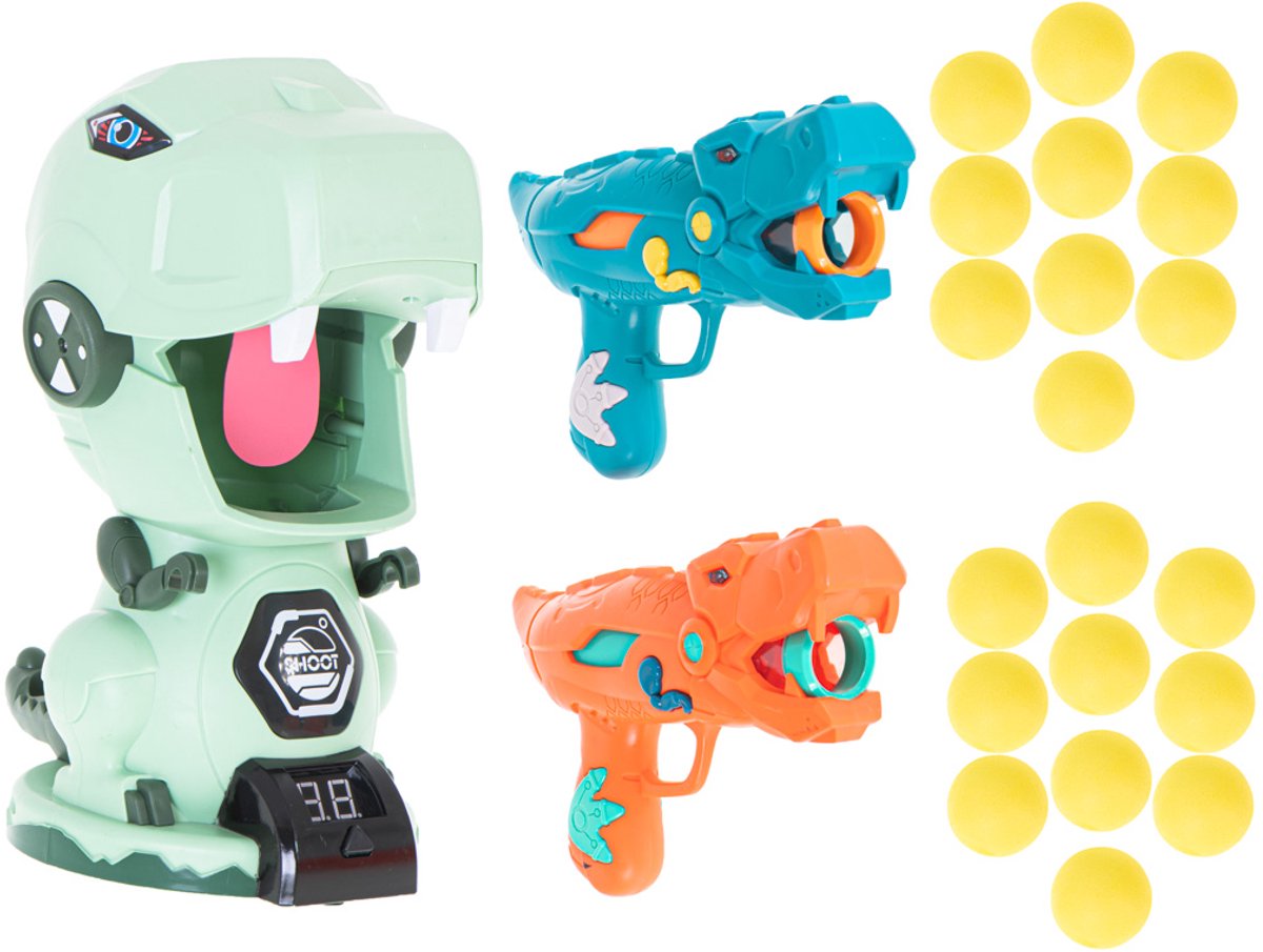 Dinosaurus Doelschiet Speelgoed – 2 Luchtgedreven Speelgoedpistolen + 20 Schuimballen, Met Licht- en Geluidsscoreteller, Veilig en Educatief Richtspel voor Kinderen
