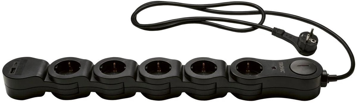 Flexibele Stekkerdoos met USB & Overspanningsbeveiliging – 3680W, 1.5m Kabel, Platte Stekker, Ideaal voor Thuis & Kantoor!