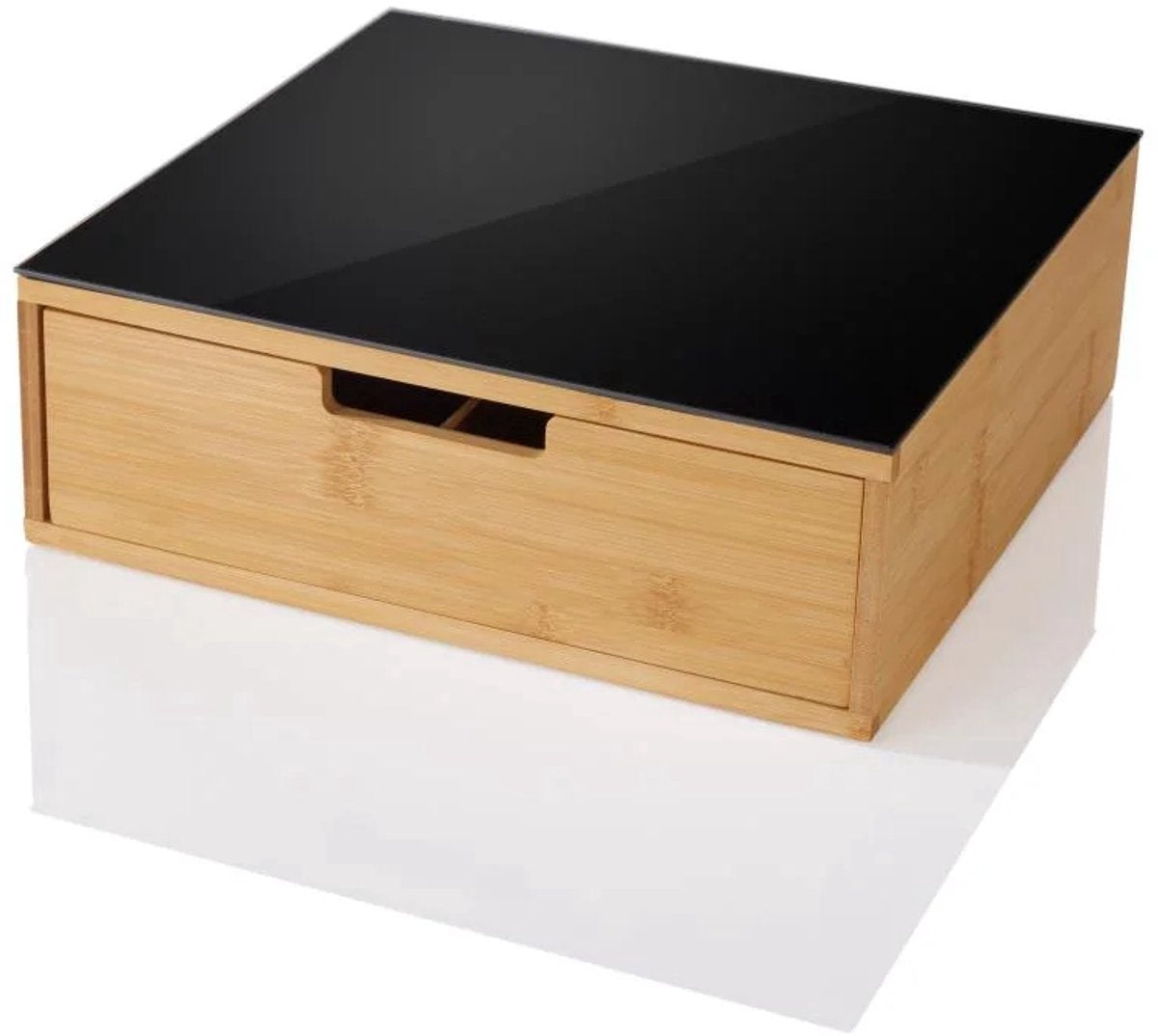 LIVARNO Hoogwaardige Bamboe Glas Home Opbergbox, 8 vakken, met Uittrekstop Afmetingen: 31,5 x 30 x 10,8 cm,Anti-Slipvoetje, overzichtelijke Opbergruimte voor Theezakje, Koffiecapsules etc