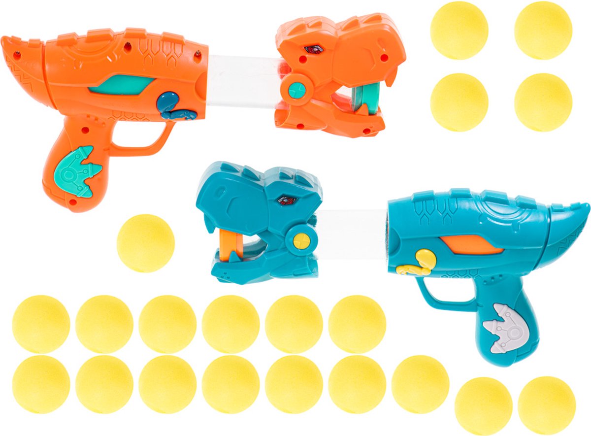Dinosaurus Doelschiet Speelgoed – 2 Luchtgedreven Speelgoedpistolen + 20 Schuimballen, Met Licht- en Geluidsscoreteller, Veilig en Educatief Richtspel voor Kinderen