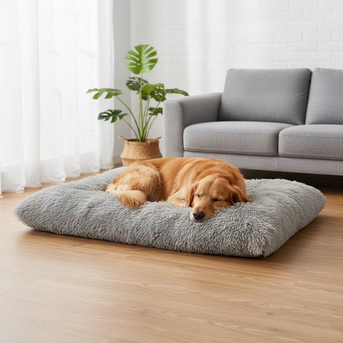 Hond & Kat Pluche Bed 115 × 80 × 6 cm – Extra Groot Grijs Pluche Huisdierkussen – Zacht Polyester Slaapmatje voor Honden & Katten – Anti-Slip Comfort Huisdierbed