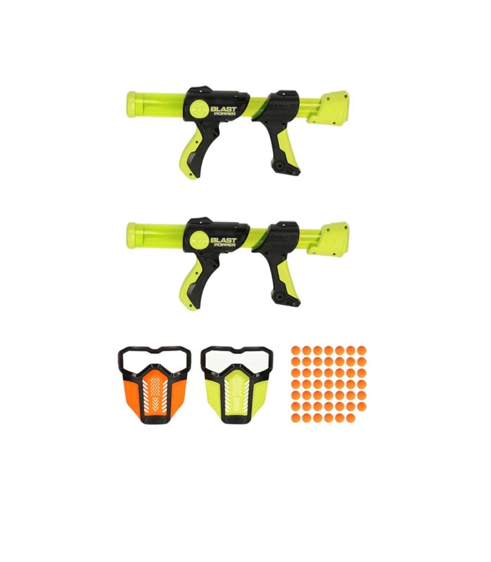 2 Delige Foam Ball Blaster Set voor Kinderen – 48 Foam Balls + 2 Beschermmaskers | Veilig Speelgoed Pistool 6+