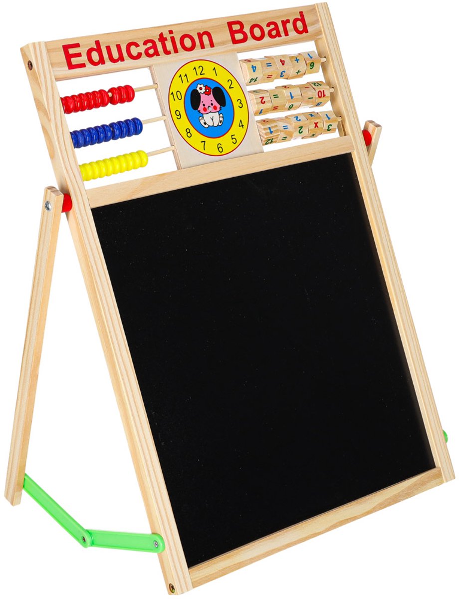 Dubbelzijdig Magnetisch Schoolbord met Houten Klok – LET OP AFMETING 42x32,5 cm – Educatief Speelgoed - Whiteboard -Krijtbord