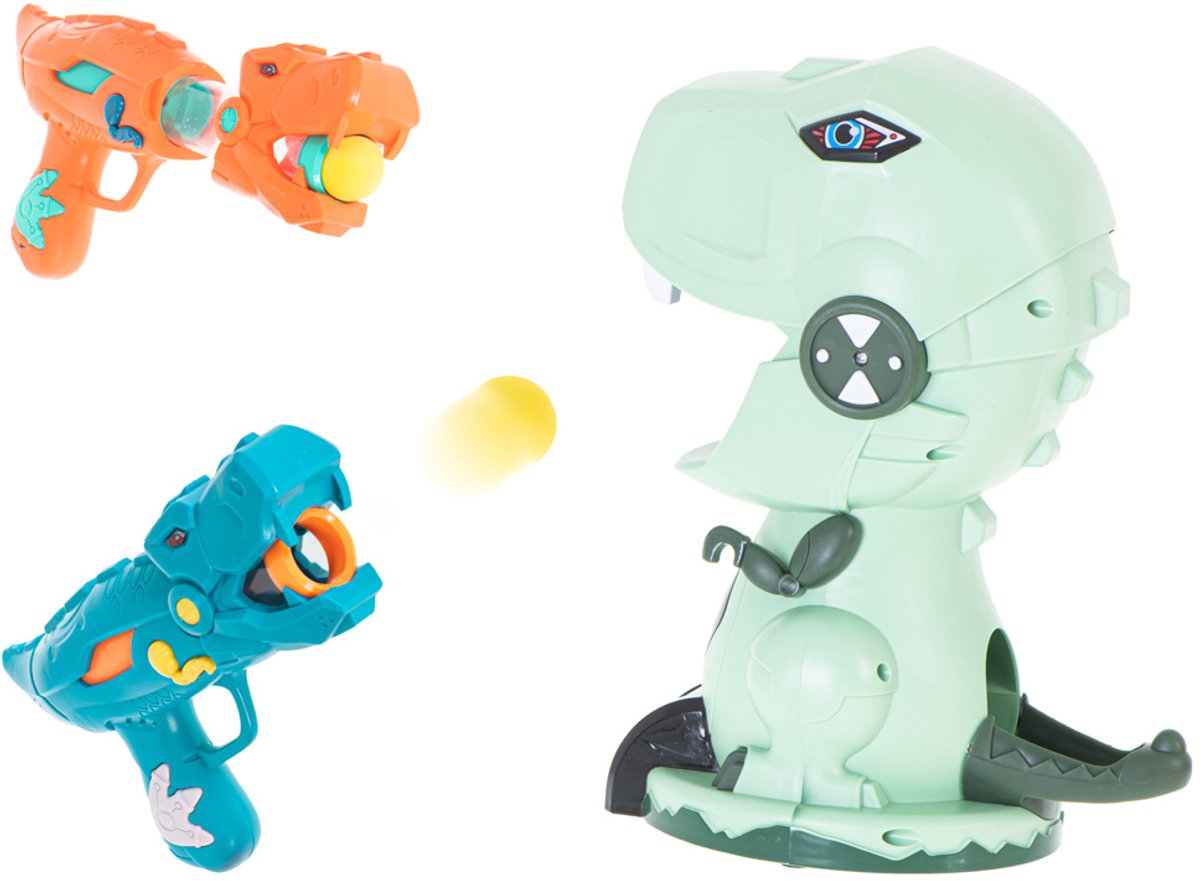 Dinosaurus Doelschiet Speelgoed – 2 Luchtgedreven Speelgoedpistolen + 20 Schuimballen, Met Licht- en Geluidsscoreteller, Veilig en Educatief Richtspel voor Kinderen