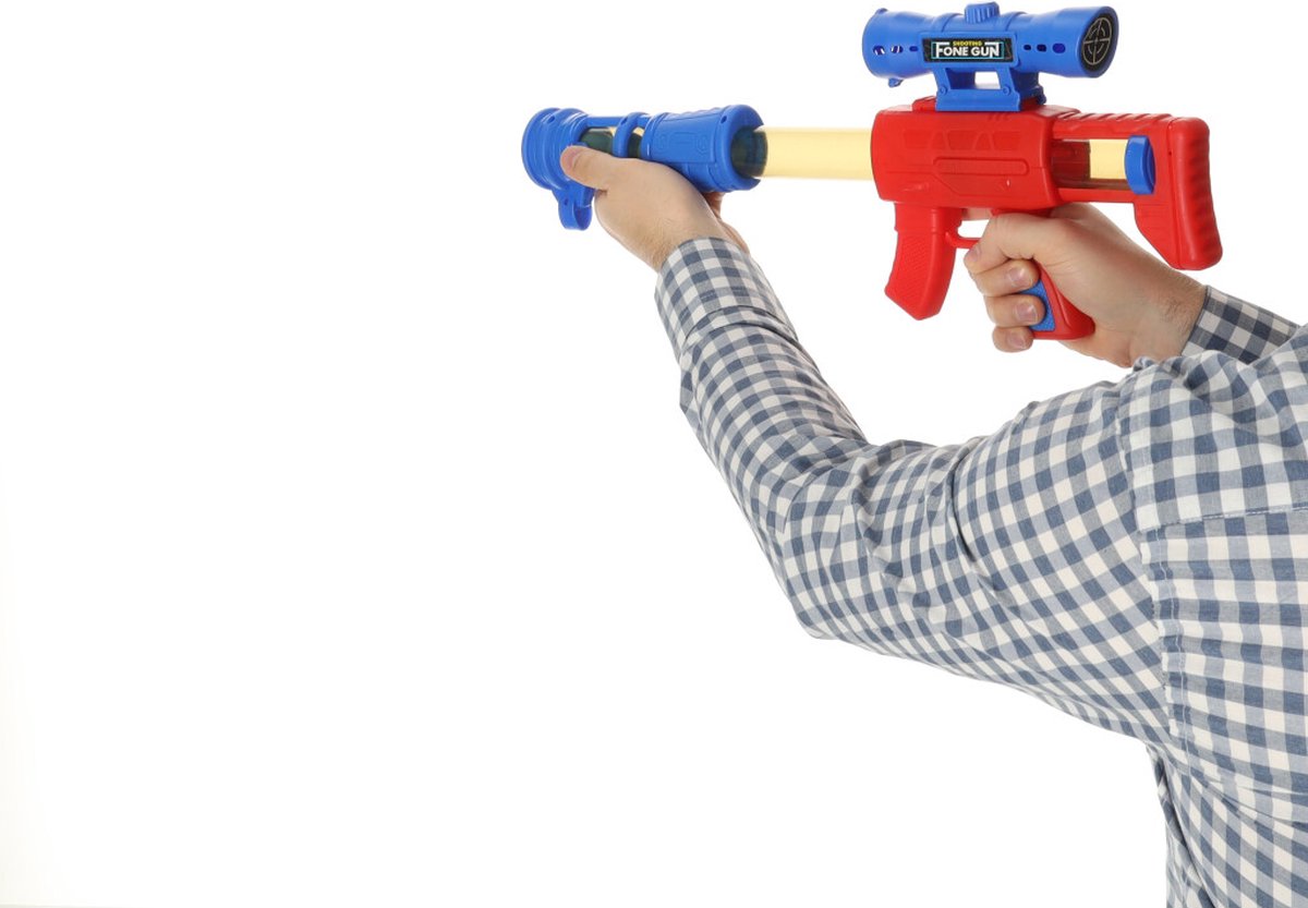 Doelschieten Arcadespel – Inclusief Geweer & 12 Zachte Ballen – Schietschijf met 9 Doelen – Rood/Blauw – Educatief Schietspel voor Kinderen 3+