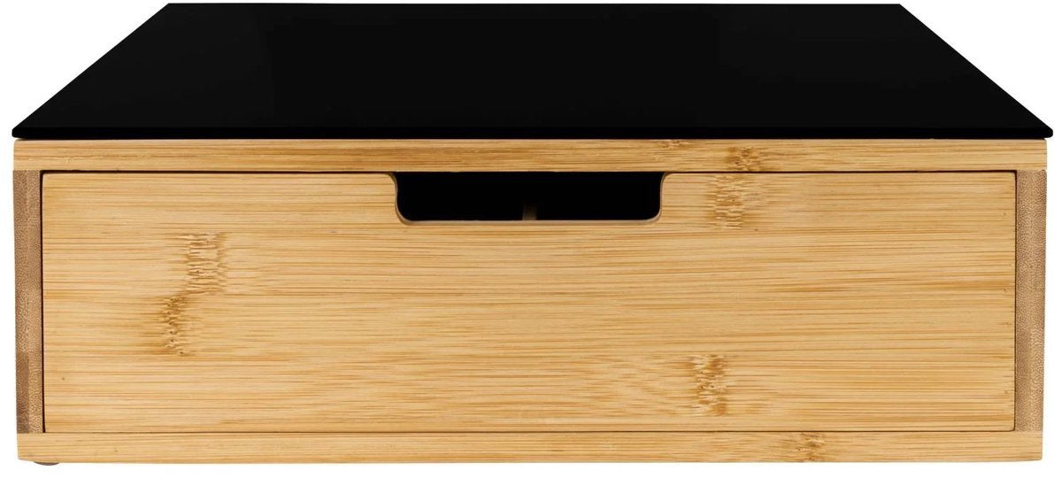 LIVARNO Hoogwaardige Bamboe Glas Home Opbergbox, 8 vakken, met Uittrekstop Afmetingen: 31,5 x 30 x 10,8 cm,Anti-Slipvoetje, overzichtelijke Opbergruimte voor Theezakje, Koffiecapsules etc