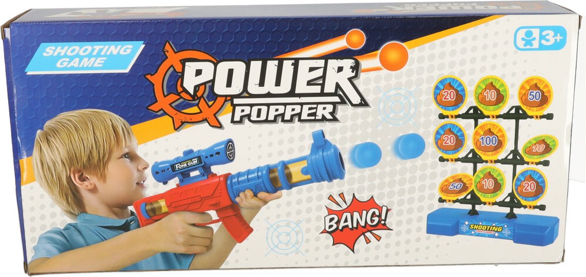 Doelschieten Arcadespel – Inclusief Geweer & 12 Zachte Ballen – Schietschijf met 9 Doelen – Rood/Blauw – Educatief Schietspel voor Kinderen 3+