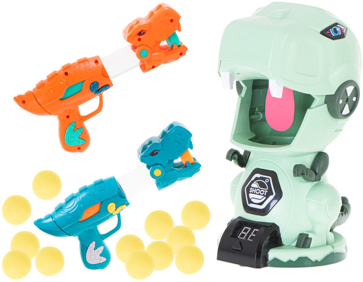 Dinosaurus Doelschiet Speelgoed – 2 Luchtgedreven Speelgoedpistolen + 20 Schuimballen, Met Licht- en Geluidsscoreteller, Veilig en Educatief Richtspel voor Kinderen