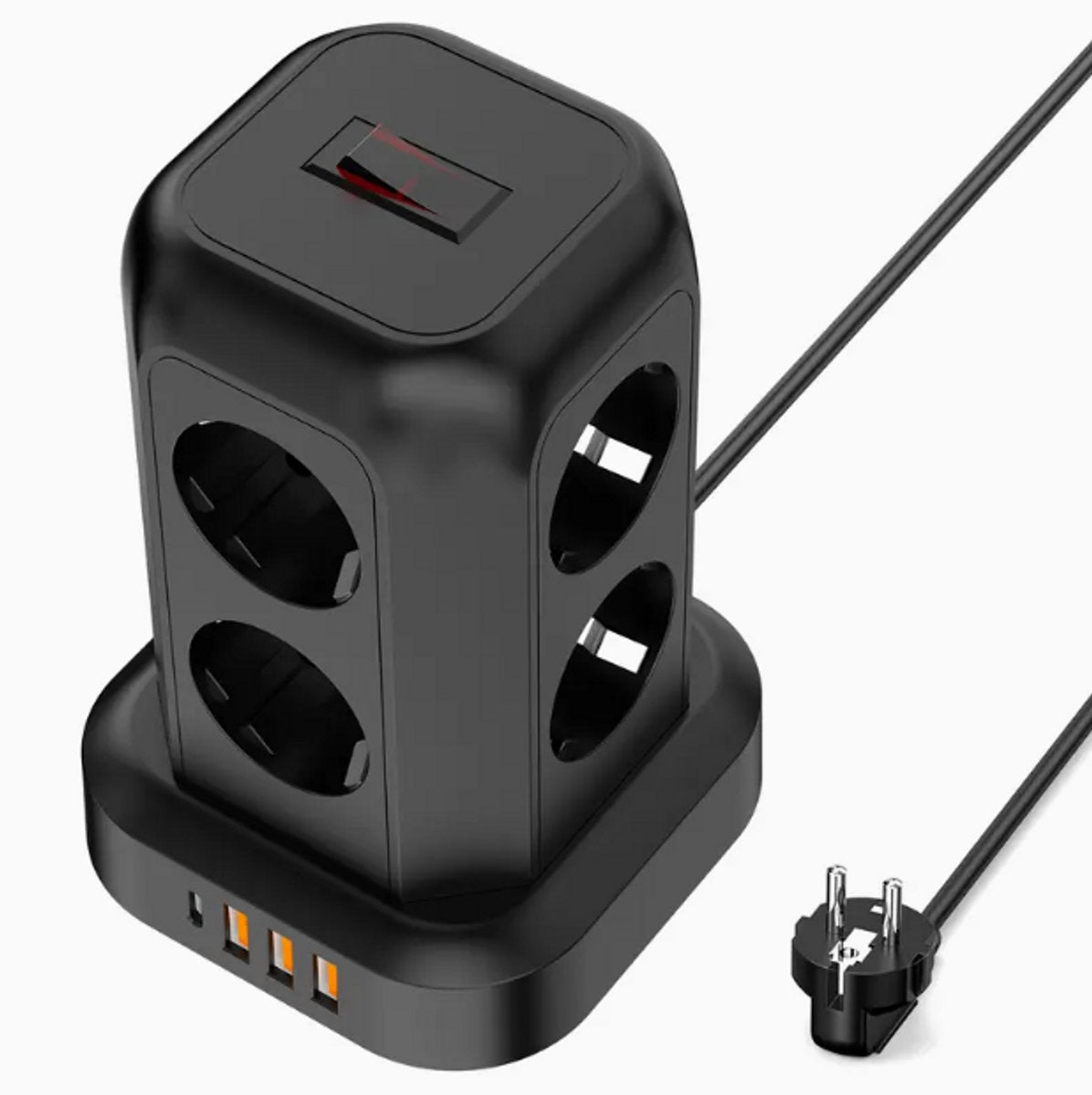 Multi-Stekkerdoos Distributeur,  Uitbreidingsadapter met 8 Stopcontacten, 3 USB-poorten 1 USB-C, Snoerlengte 1.80M, Zijdoos Wandoplader Essentieel voor Cruisen, Reizen, Kantoor en Studentenkamer