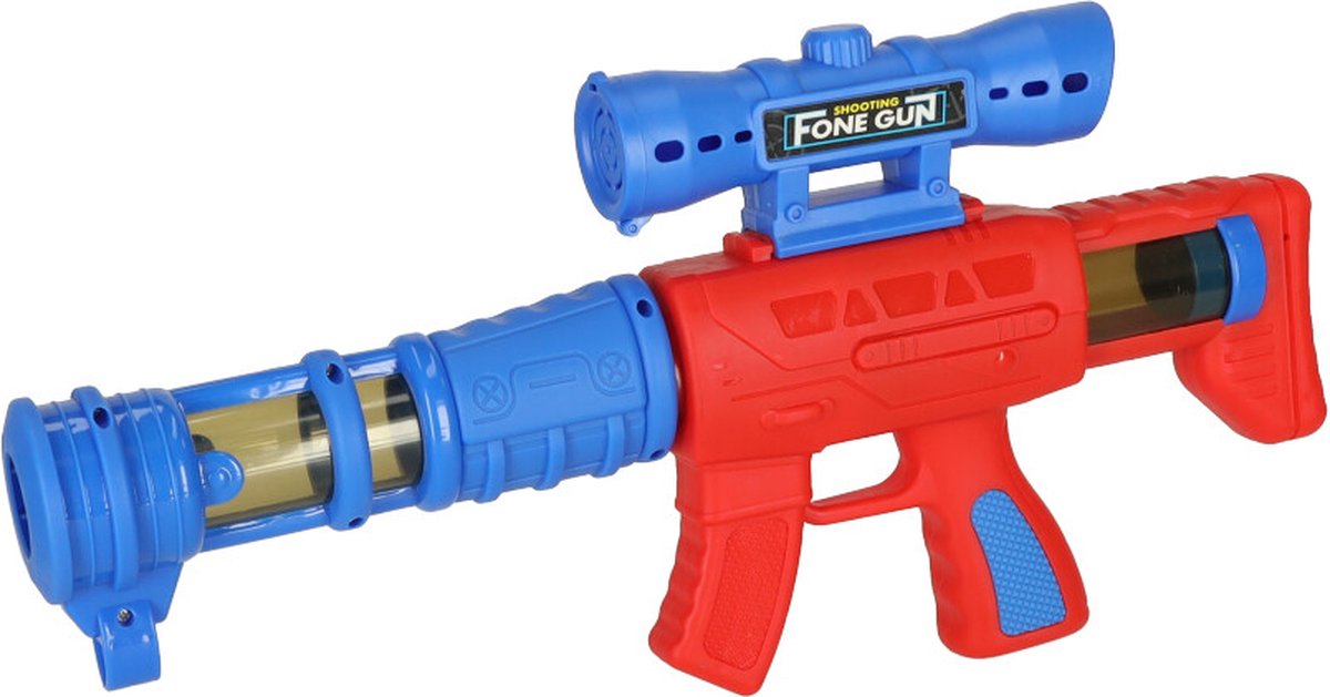 Doelschieten Arcadespel – Inclusief Geweer & 12 Zachte Ballen – Schietschijf met 9 Doelen – Rood/Blauw – Educatief Schietspel voor Kinderen 3+