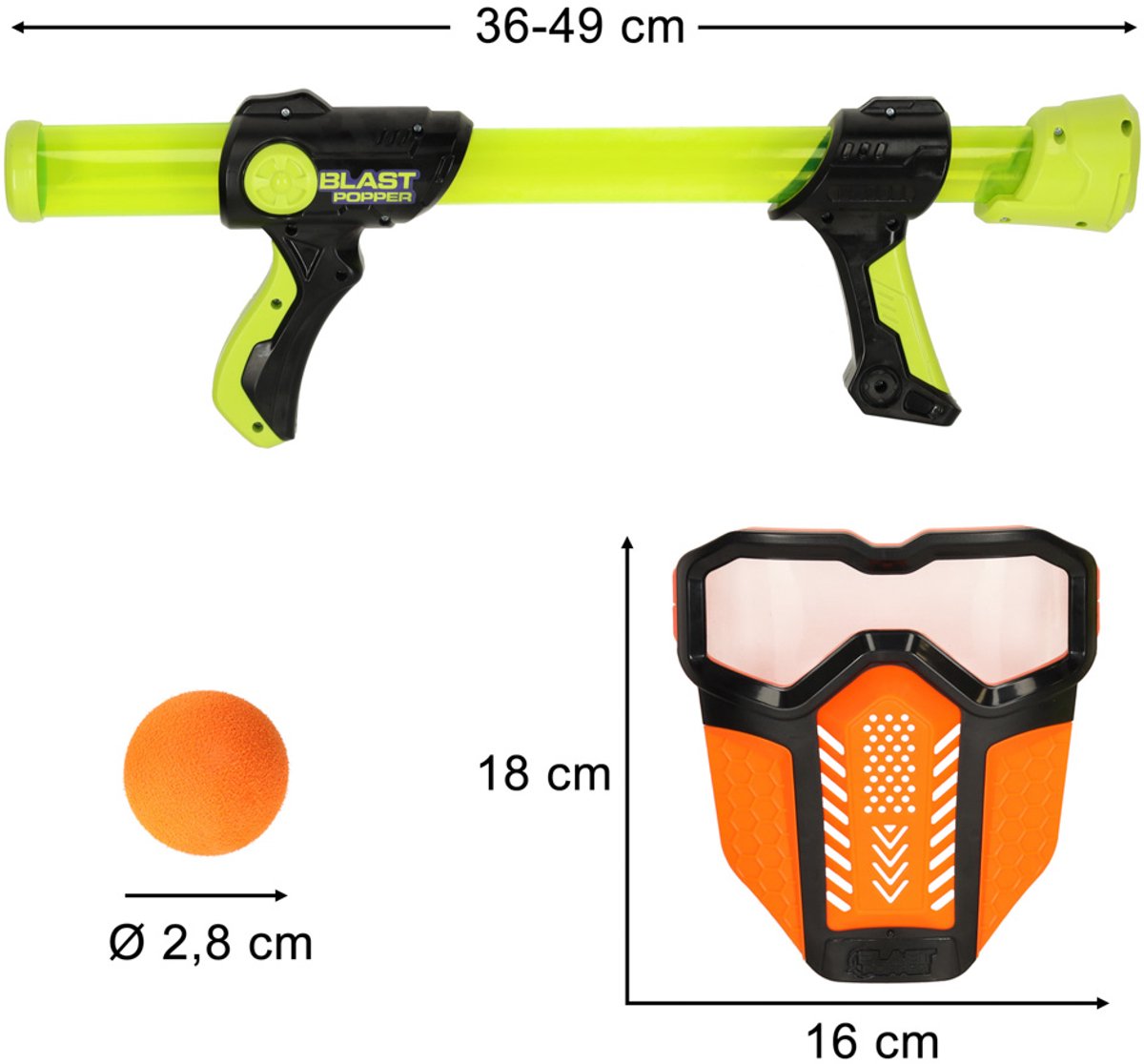 2 Delige Foam Ball Blaster Set voor Kinderen – 48 Foam Balls + 2 Beschermmaskers | Veilig Speelgoed Pistool 6+