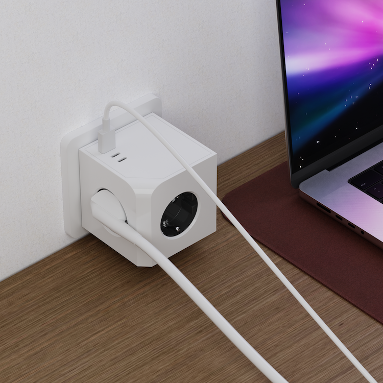 Zerafy Stekkerdoos met 20W USB-C PD Snellader - 3 Stopcontacten - 2 USB-C & 1 USB-A - Overspanningsbeveiliging - Wit